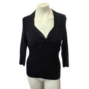 Isabella Rodriguez XL Black Ribbed Knit V Neck 3/4 Sleeve Stretch Sweater Top